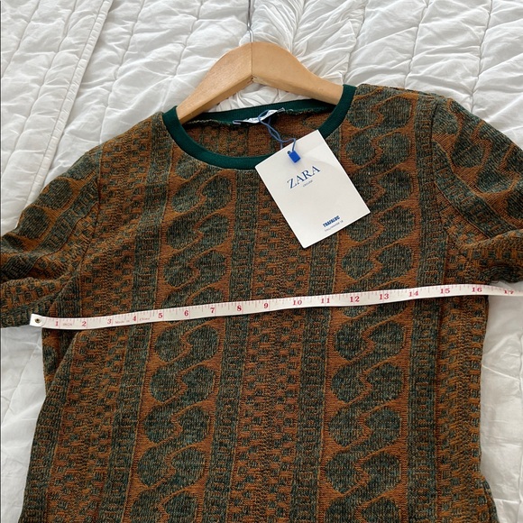 NWT Zara Green and Brown Patterned Short Sleeve Tee - Picture 6 of 7
